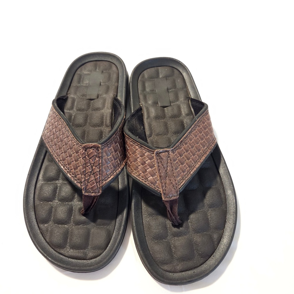 Kenneth Cole Reaction Pitch Four-K Mens 9M Brown Woven Flip Flop Sandals Thong